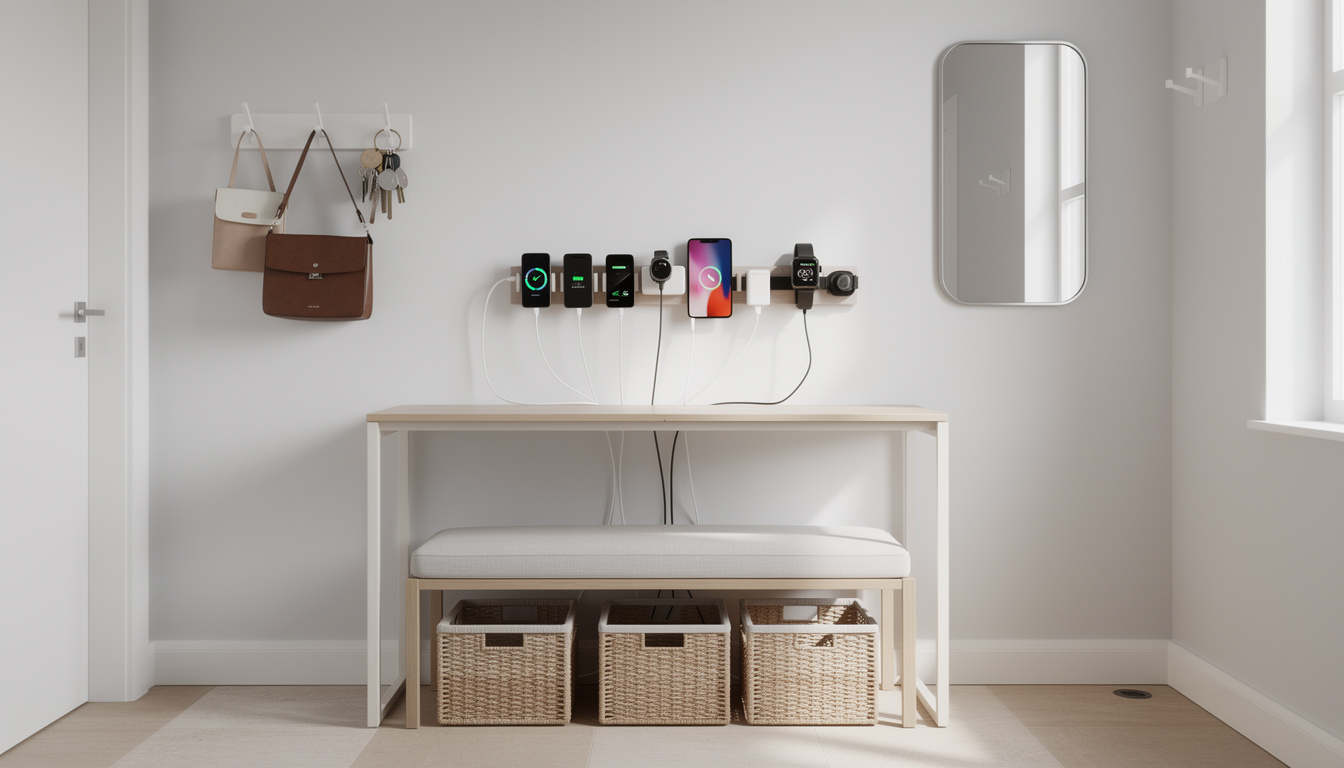 découvrez des astuces pratiques pour organiser efficacement les chargeurs de toute la famille dans une petite entrée, alliant gain de place et ordre.